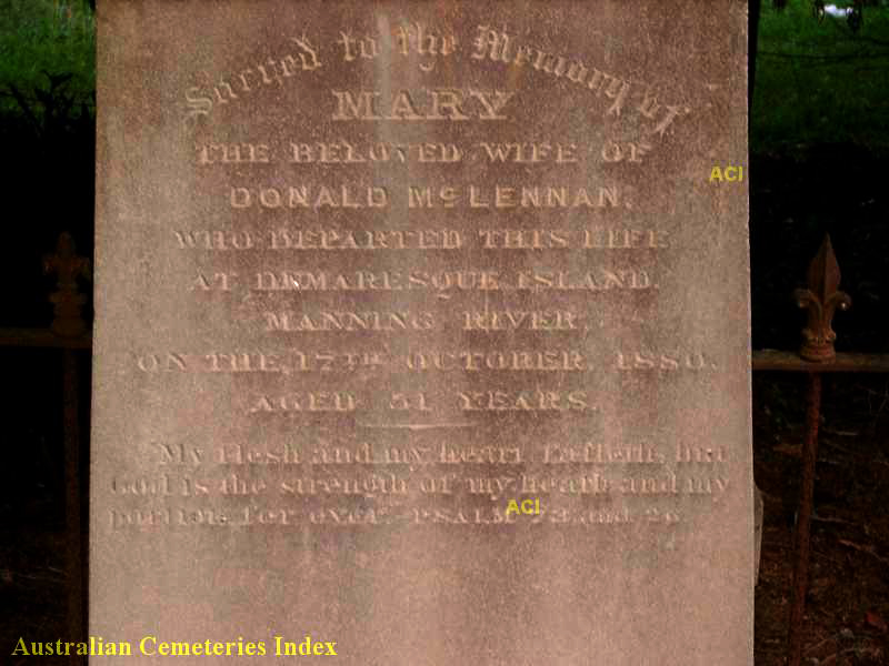 Photo of headstones/Mary McLennan d1880 hdstn The Bight nr Wingham